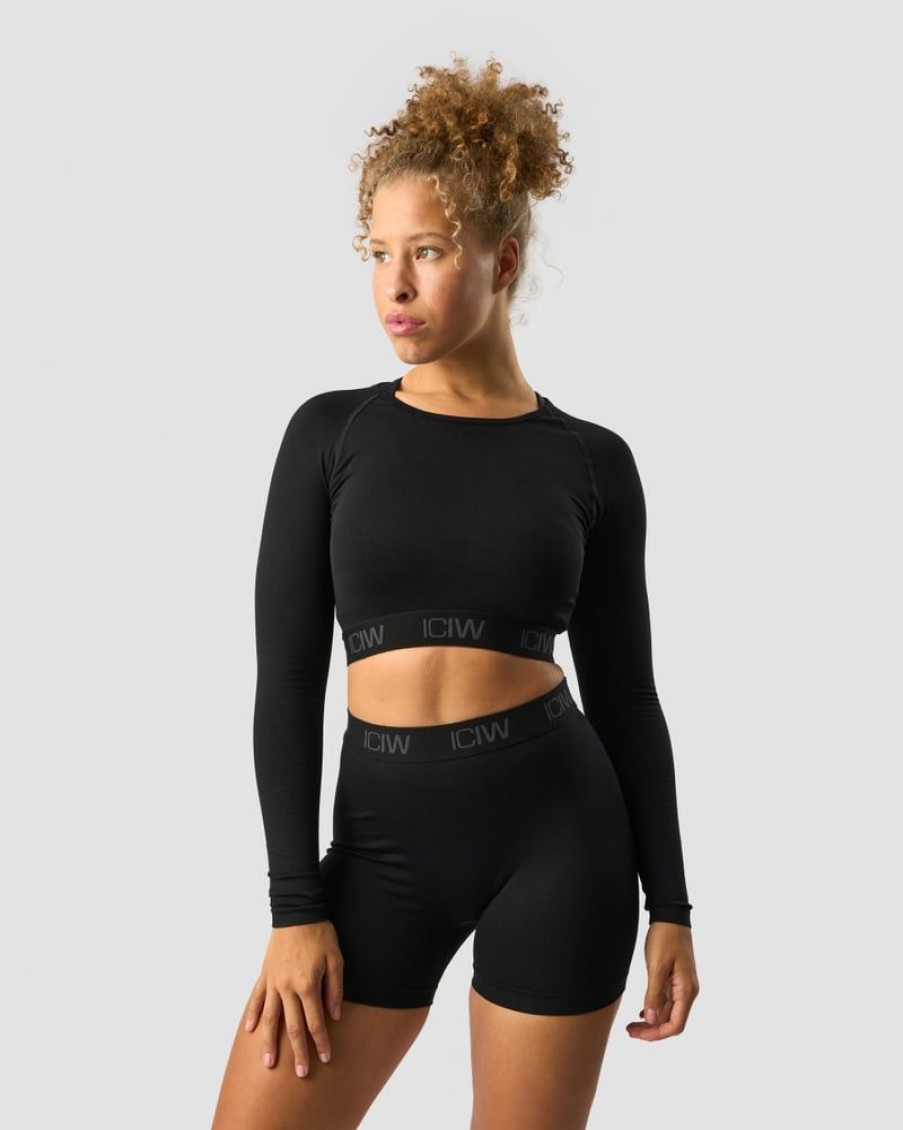 Naiset ICIW Seamless | Define Seamless Logo Long Sleeve Crop Top Black