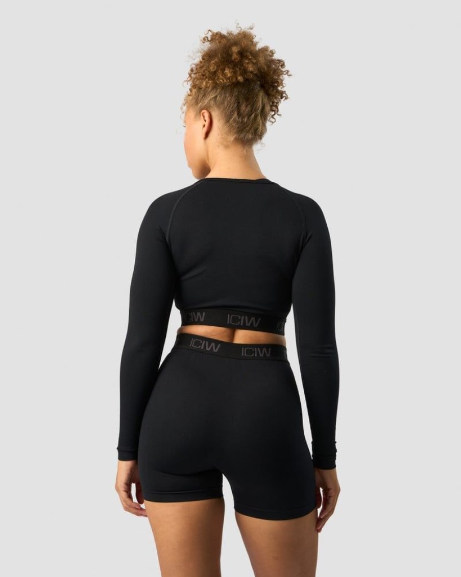 Naiset ICIW Seamless | Define Seamless Logo Long Sleeve Crop Top Black