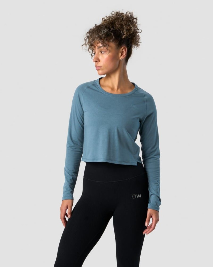 Naiset ICIW Pitkahihaiset Paidat | Stride Cropped Long Sleeve Wmn Steel Blue