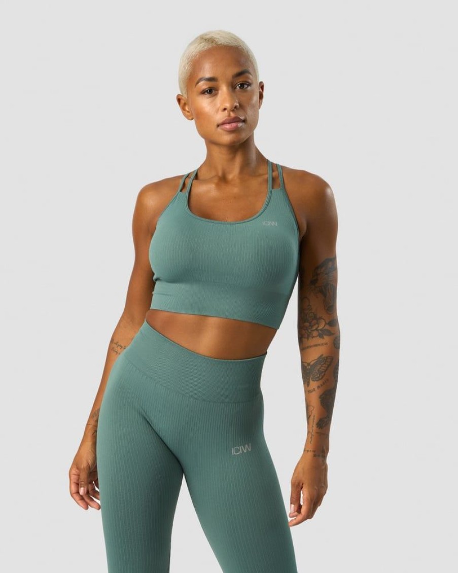 Naiset ICIW Urheiluliivit | Ribbed Define Seamless Sports Bra Sea Green