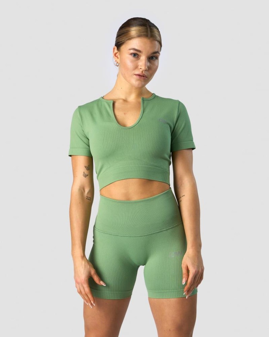 Naiset ICIW Seamless | Ribbed Define Seamless Cropped T-Shirt Light Green
