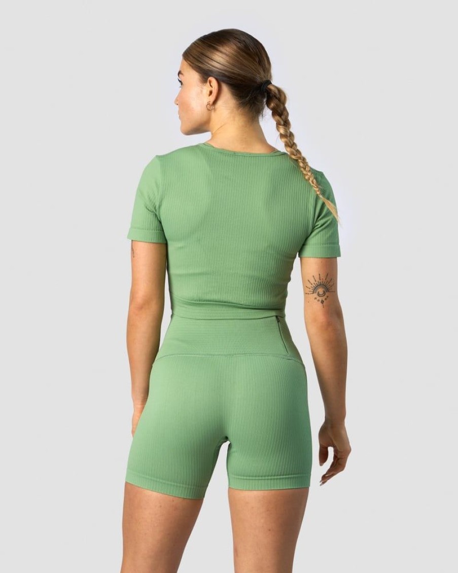 Naiset ICIW Seamless | Ribbed Define Seamless Cropped T-Shirt Light Green