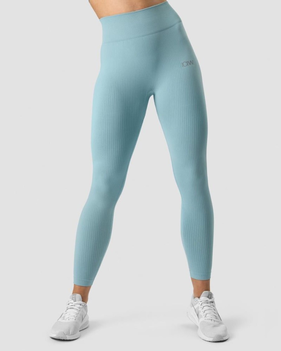 Naiset ICIW Trikoot & Leggingsit | Ribbed Define Seamless Tights Pale Blue